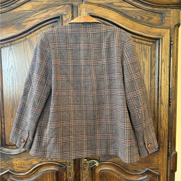 Harve Benard Women's Suit Coat Vintage Blazer Brown Black Tweed Leather Collar - Picture 4 of 5